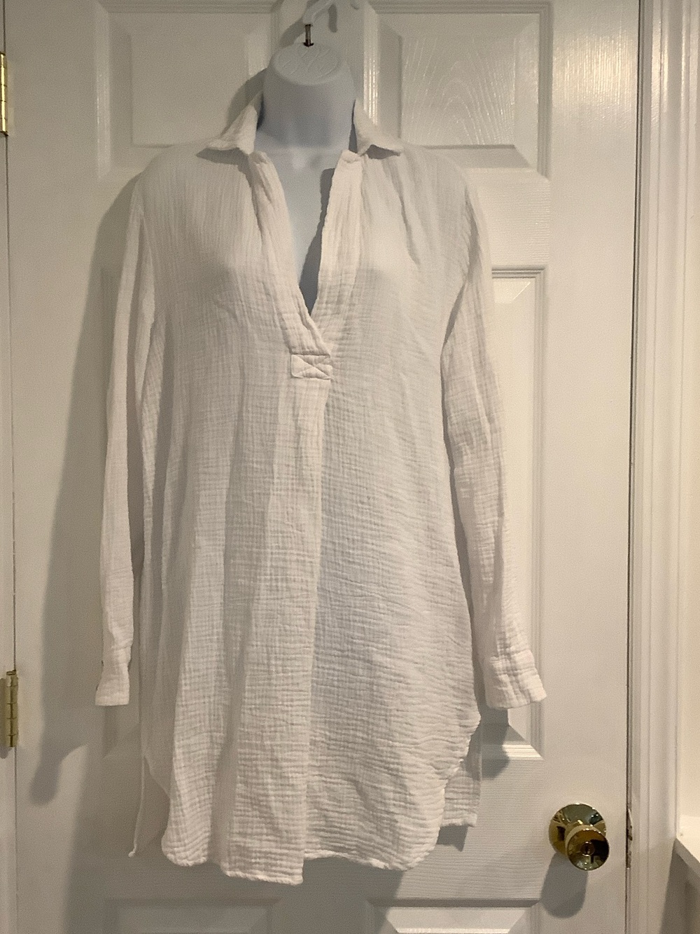4OUR DREAMERS White 100% Cotton Gauzy Coastal Oversized Resortwear Shirt Dress S